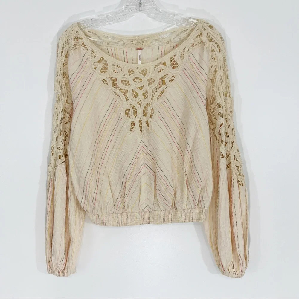 Free People Floating Memories Blouse in Natural Combo Size XS NWT